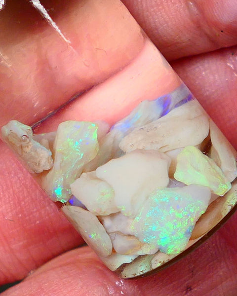 Lightning Ridge Rough Opal Small seams 21cts Light base Multicolours 11mm to chip size range Auction74