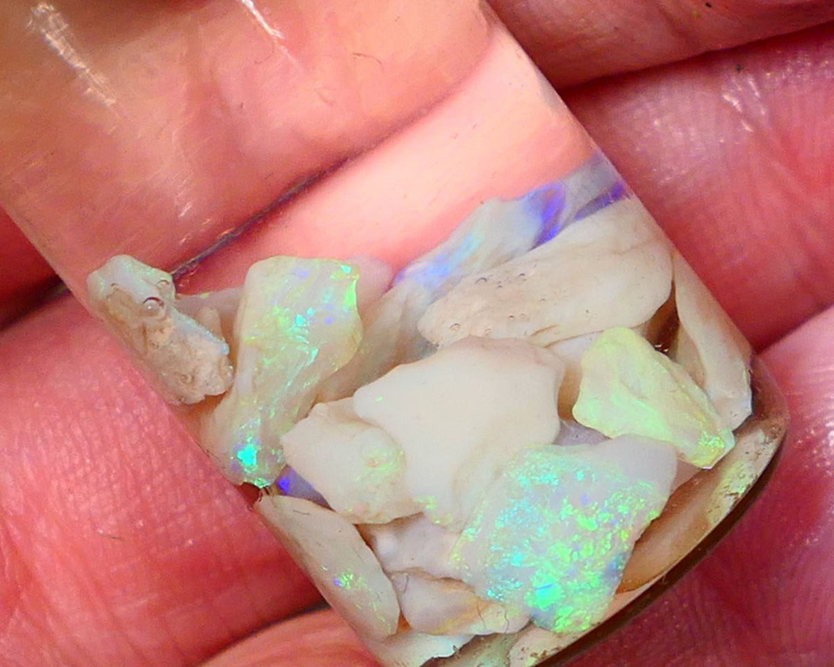 Lightning Ridge Rough Opal Small seams 21cts Light base Multicolours 11mm to chip size range Auction74