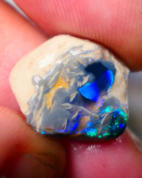 Lightning Ridge Black knobby opal formation Rub Rough 11.25cts Wow Very exotic with some Broad zones of colour Blue/Green/Teal/Yellow 18x16x8mm Auction156