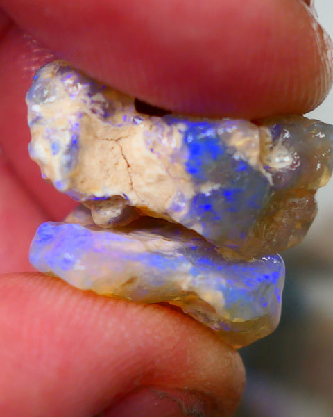 Lightning Ridge Pair of Crystal Knobby opal rough 31.00cts Showing lots of blues colours sold as gamble 21x16x10mm & 21x18x9mm Auction149