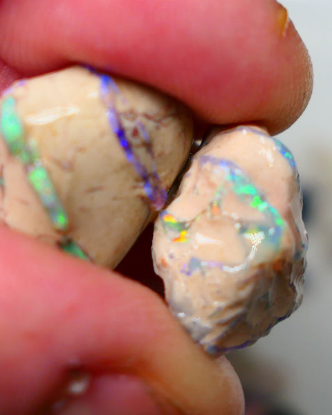 Lightning Ridge Rough Bling Exotic Knobby opal formation rough pair 29.00cts Very Bright Stunning Multicolours showing in the various bars/veins 18x14x13mm & 17x17x8mm Auction141