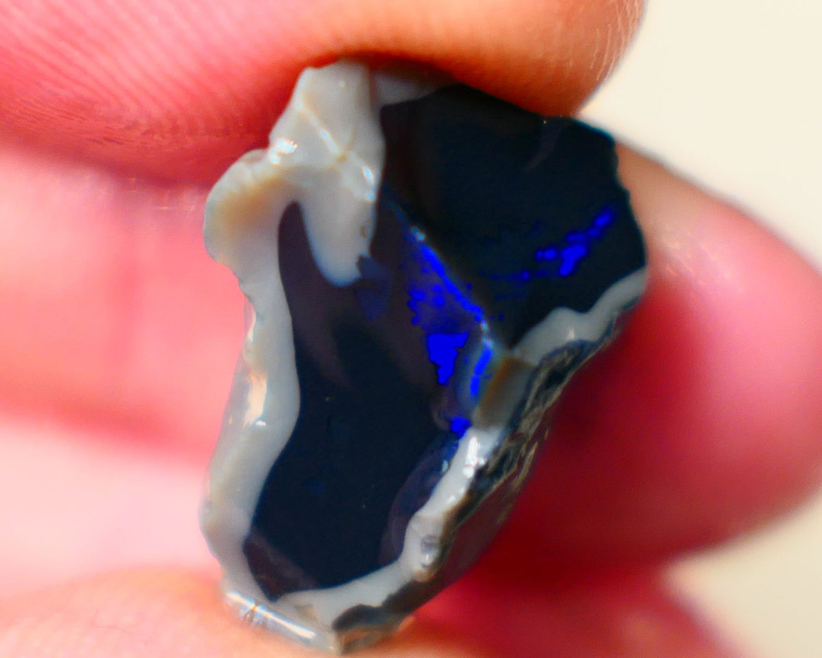 Lightning Ridge Jet Black N1 base seam opal rough 13.75cts Grogeous Vibrant Bright Royal Blues 20x14x13mm Auction185