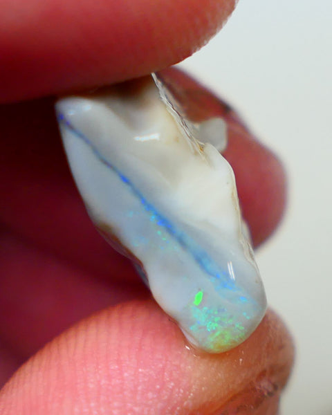 Lightning Ridge Seam opal Dark base 11.75cts Bright Blue bar with some Green fires 19x11x8mm Sold as gamble Auction173