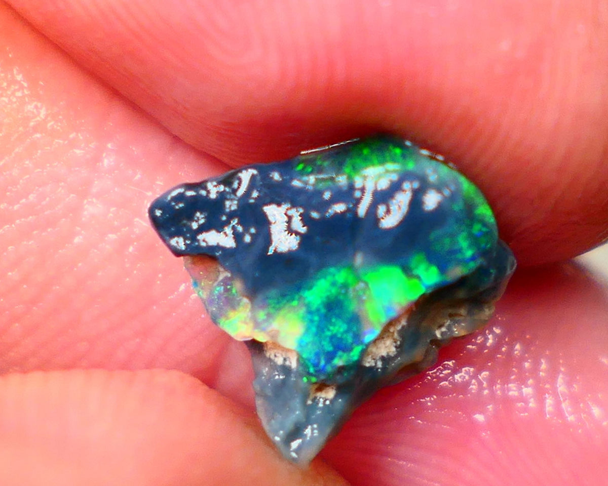 Lightning Ridge Black opal Fossil Rough 2.00cts Stunning Gorgeous Bright Green Dominant Multifires 11x10x4mm GMB-033