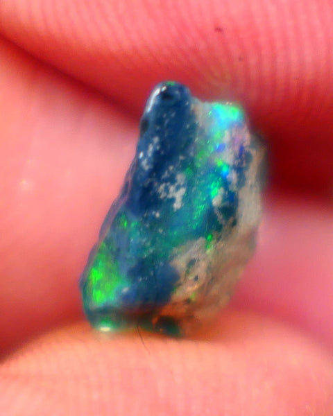 Lightning Ridge Black opal Fossil Rough 2.00cts Stunning Gorgeous Bright Green Dominant Multifires 11x10x4mm GMB-033