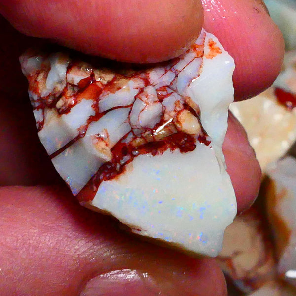 Orange dominant fire Coober Pedy Light base Seam opal rough chunk 34.00cts Lots of colours showing lots of potential 26x18x15mm NSW118