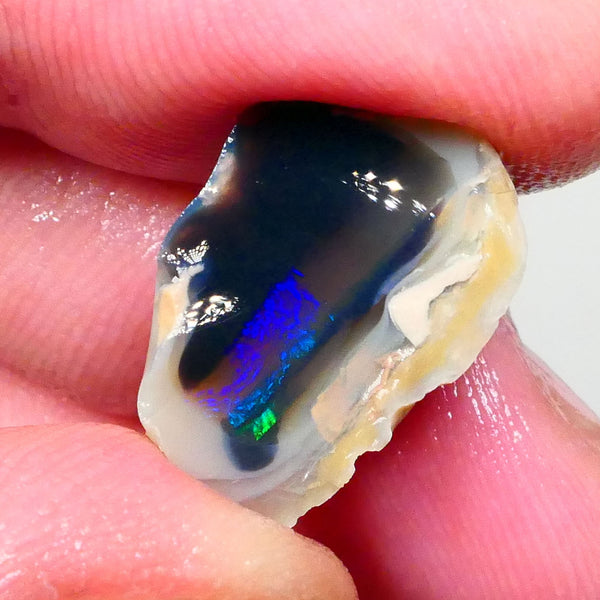 Lightning Ridge Black Crystal Knobby opal Split pair 27.50cts Bright Electric Blue/Green/Teal fires In 2 bars on thick one thin 17x14x12mm & 18x11x8mm NSW109