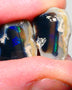 Lightning Ridge Black Crystal Knobby opal Split pair 27.50cts Bright Electric Blue/Green/Teal fires In 2 bars on thick one thin 17x14x12mm & 18x11x8mm NSW109