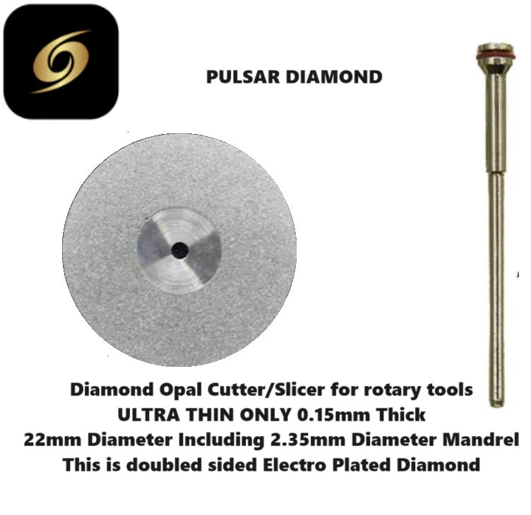 ULTRA THIN ONLY 0.15mm THICK Diamond Opal Cutting wheel Slicer cutter 22mm Diameter + 2.35mm MANDREL fit Multitools with 2.35mm fittings