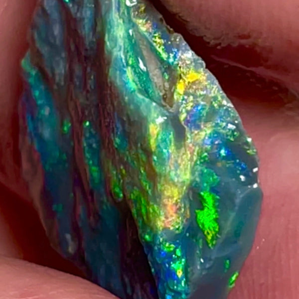 Cutters Select Dark base seam opal rough Green/Yellow/Blue/Orange Multifires 9.80cts Lightning Ridge Bright Vibrant Fires to Cut  22.00x 20.00x 3.00mm NEW943