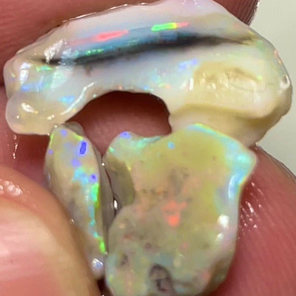 Lightning Ridge Rough Opal 11.75cts Grey Base Seams Stack Bright Multi colour fires in bars 19x7x5 & 10x8x4 mm RL015