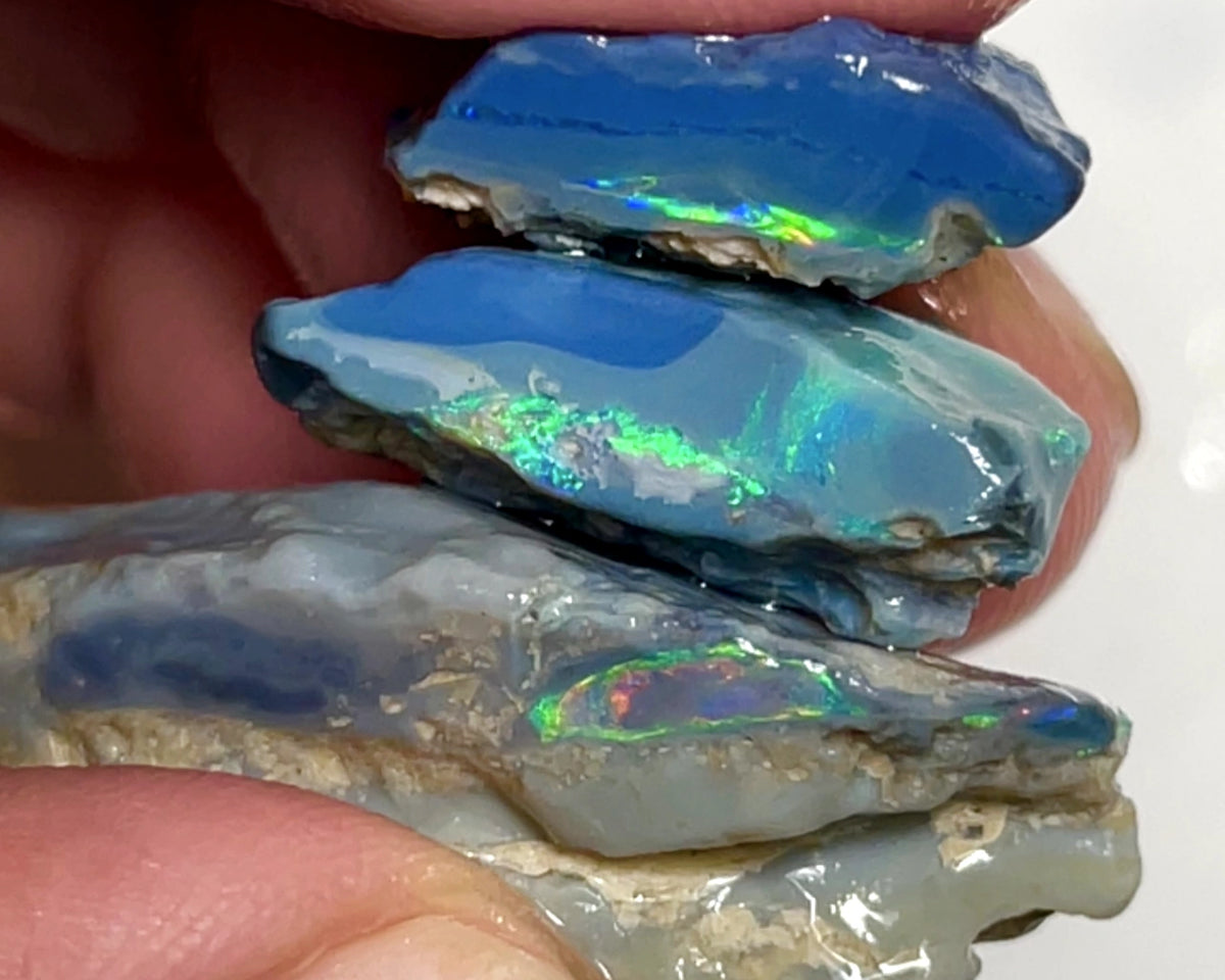 Lightning Ridge Rough Opal 47cts Big Stack of Thick Dark Base Seams Bright Multi colour fires to Cut / carve & polish 35x15x10mm to 20x15x7mm 1008