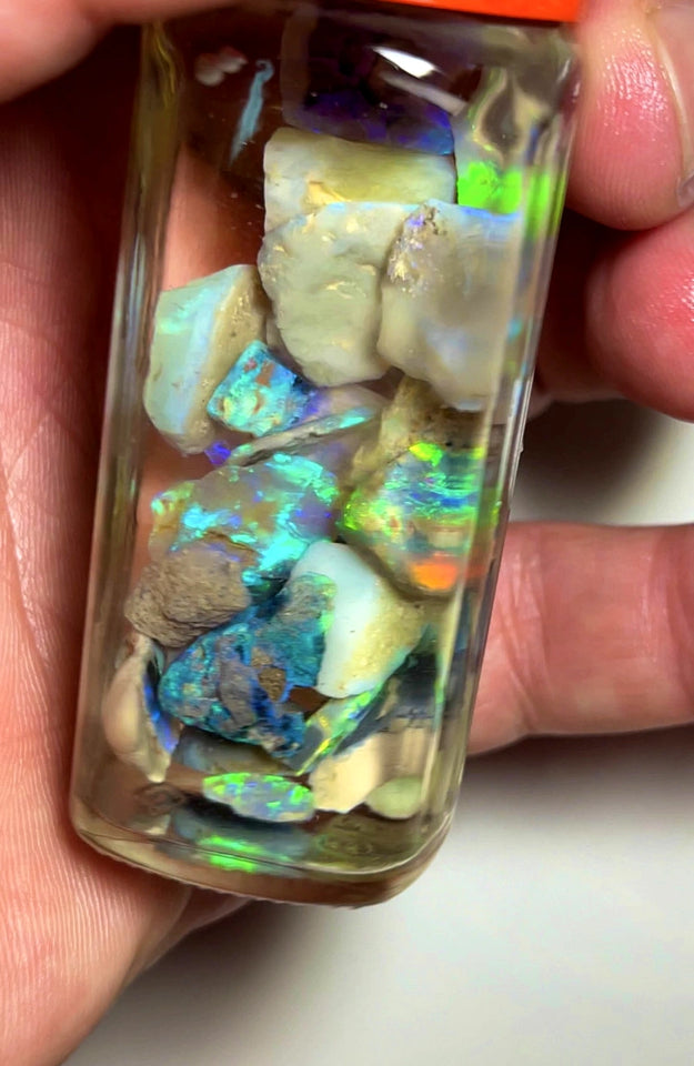 Lightning Ridge Opal Rough n Rub Parcel Dark & Crystal From the Miners Bench® 74cts Full of Bright Multifires 22x12x3mm to 7x5x1mm WAD19