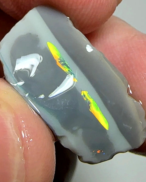 Lightning Ridge Rough Opal 10cts Seam Dark base Gorgeous Bright Vivid pair of evil green eyes  25x11x5mm WAB46