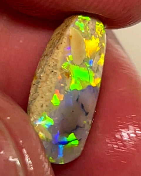 Lightning Ridge Opal Dark Base Crystal Knobby Rough Rub 3.00cts Super Vibrant & Bright Multifires  17x6x3 mm WAE53