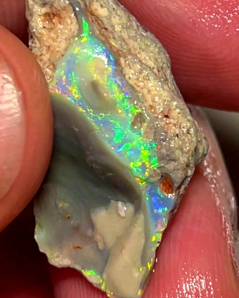 Lightning Ridge Rough Opal Dark Base Untouched Seam 13.5cts High Grade Bright Multifires in stunning bar 29x14x8mm WAC08