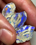 Lightning Ridge Rough Dark Crystal Knobby Opal 3 way split 24cts Bright Blues with some orange/red flashes  20x12x8mm to 18x10x5mm WAD25