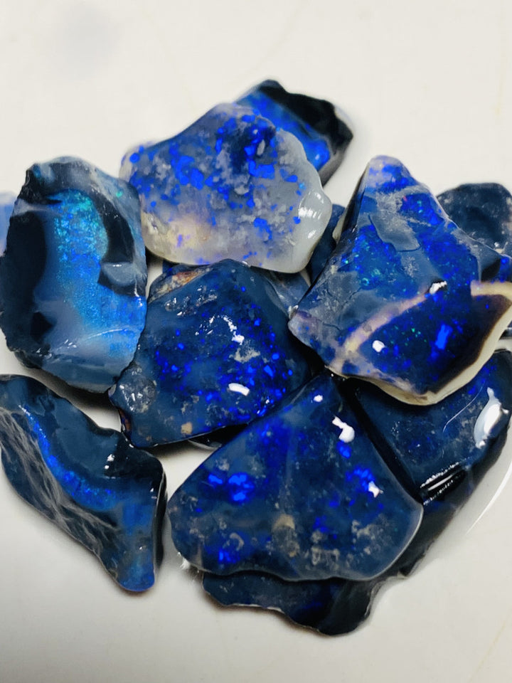 Lightning Ridge Rough Cutters Candy® Black Opal Seam parcel 54cts Gorgeous Bright fires & bars 20x12x3mm to 11x10x3mm WSS58