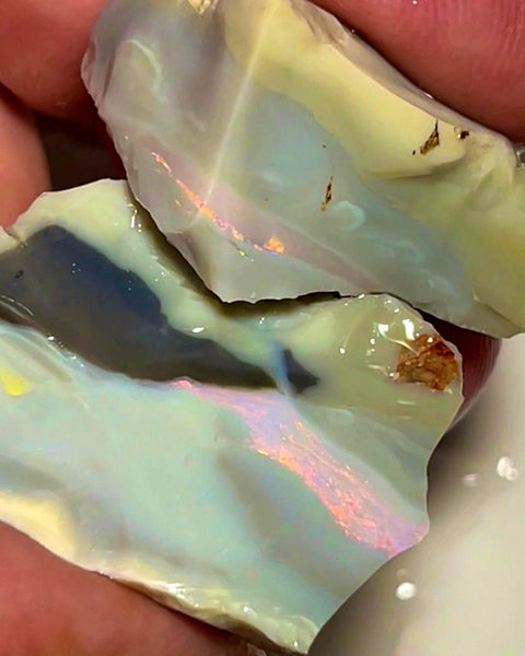 Lightning Ridge Rough  Big Thick Dark Seam Opal Chunks 112cts Bright Multicolours in bars 35x22x18mm & 22x17x16mm  WAC14