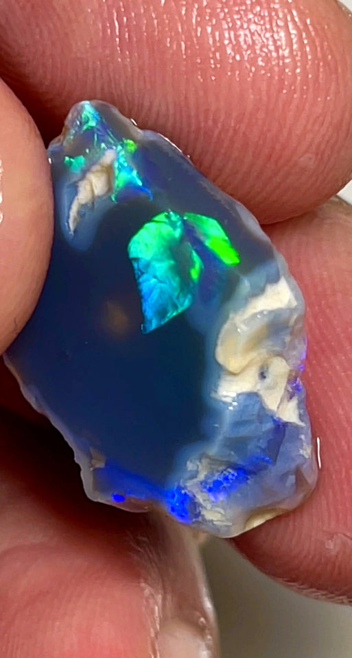 Lightning Ridge Opal Miners Bench® Black Base Seam Rough / Slice / Rub 11.5cts Bright Vibrant Blue Green & Yellow fires 22x15x6mm WAD34