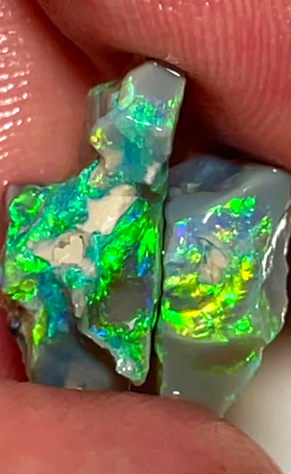 Lightning Ridge Rough Opal 11.75cts Dark base Seams Gorgeous Bright Multifires in bars to cut 23x13x6mm & 12x11x7mm WAC41