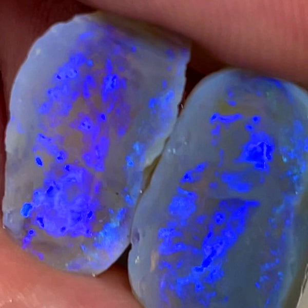 Lightning Ridge Rough Knobby Opal split pair 16.5cts Cutters Dark Stunning bright Blue fires to cut 20x9x7mm 18x10x9mm WAC17