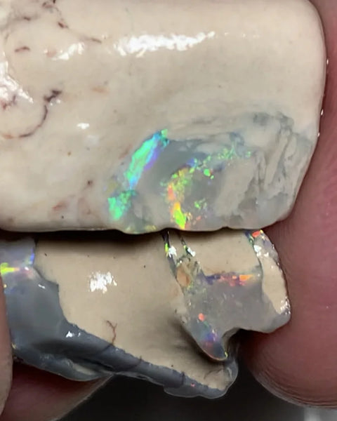 OPAL MONTH SPECIAL Mulga® Dark / Crystal  Rough Seam Opal formations Pair 34cts Nice fires clay/sand host 22x10x10mm & 16x10x8mm  WSZ02