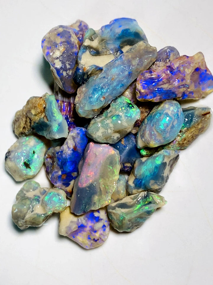 Lightning Ridge Rough Dark & Crystal Knobby Seams Opal Parcel 56cts Lots of Potential & Cutters Bright Multicolours 20x12x5mm to 7x6x5mm WAA36