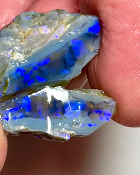 Lightning Ridge Rough Opal 31cts Stunning Dark Crystal Knobby Split with Nice bars with Vibrant Blues  26x20x13 & 20x8x7mm WAE57