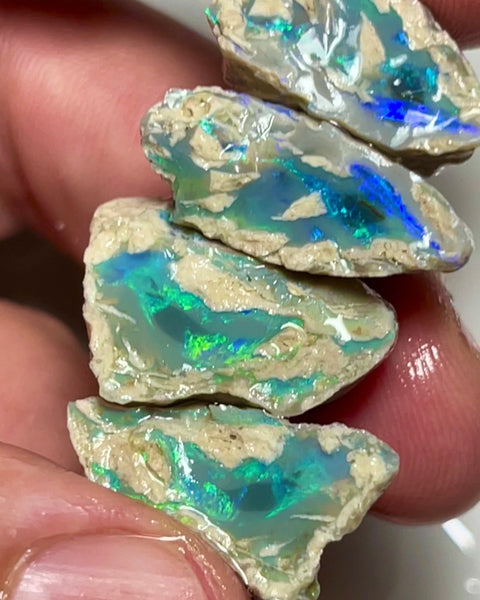 Lightning Ridge knobby opal rough 2 pairs of splits 59.00cts Gorgeous Green Blue dominant Multicolours to cut 23x15x12 to 20x12x8mm NSW089