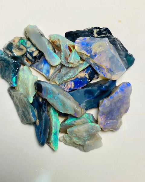 OPAL MONTH SPECIAL Lightning Ridge Rough Dark Seams Opal Parcel 80cts Lots of Potential & Cutters Lots Bright colours & bars 25x10x7mm to 13x8x4mm WSY89