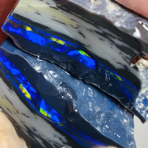 Lightning Ridge Rough Mulga® Black Opal Seam Split 27cts Exotic & Stunning Cutters Gorgeous Multifire bars 25x13x11mm both approx WSU43