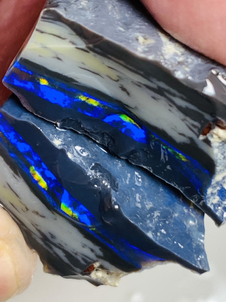 Lightning Ridge Rough Mulga® Black Opal Seam Split 27cts Exotic & Stunning Cutters Gorgeous Multifire bars 25x13x11mm both approx WSU43