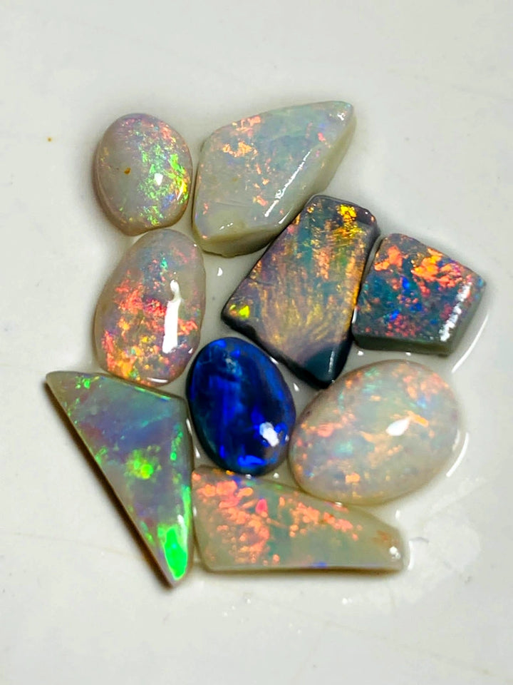 Lightning Ridge Opal Rough Small size Rub Preform Parcel Black Dark & Crystal Miners Bench® 9cts Stunning Bright Multifires & patterns to faces 12x5x3mm to 7x4x2mm WAA16