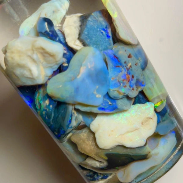 Lightning Ridge Rough Seam Opal Parcel 315cts Nice Sized Dark Seams with lots Potential & some Cutters Lots Bright colours mostly Blues 27x18x5mm to 13x12x4mm NSW006