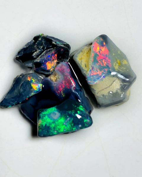 OPAL MONTH SPECIAL Mulga® Miners Bench® Red & Multifires on Black Opal Rough Rub 18cts Gorgeous Bright fires 15x10x7mm to 10x8x2mm WSZ58