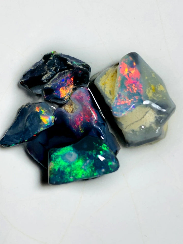 OPAL MONTH SPECIAL Mulga® Miners Bench® Red & Multifires on Black Opal Rough Rub 18cts Gorgeous Bright fires 15x10x7mm to 10x8x2mm WSZ58