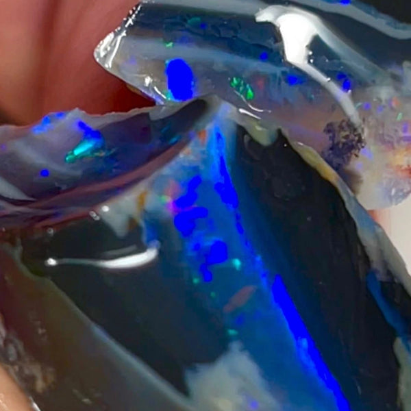 Big Thick &  Black 39.50cts Gorgeous Cutters Seam opal spit of Lightning Ridge Thick Blue dominant bars with m.fire flashes 25x17x12 & 15x10x7 mm NEW917