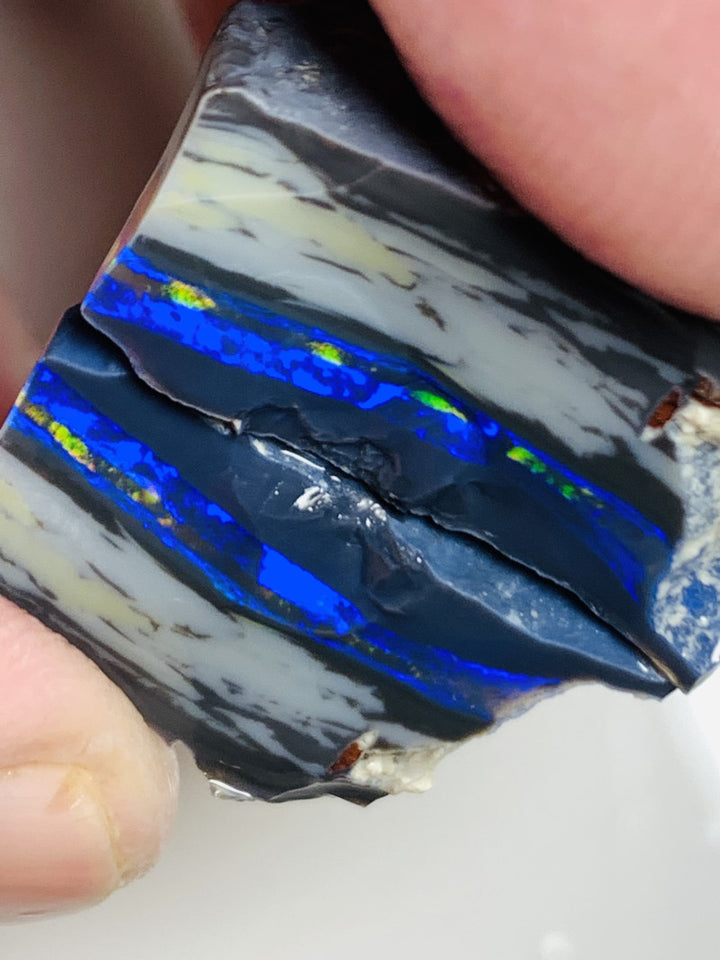 Lightning Ridge Rough Mulga® Black Opal Seam Split 27cts Exotic & Stunning Cutters Gorgeous Multifire bars 25x13x11mm both approx WSU43