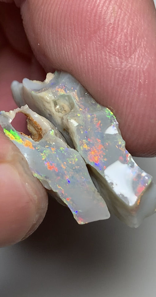 Lightning Ridge Rough Opal Semi Black Seam Split 16.4cts High Grade Exotic Vibrant Bright Lovely MULTIFIRES in bars 28x15x5mm & 18x7x5mm WSU55