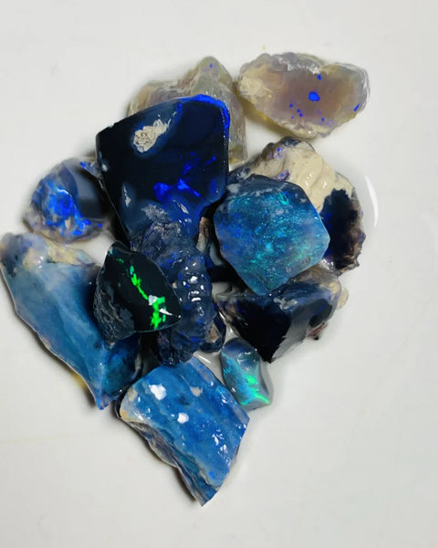 Lightning Ridge Rough Opal Parcel 43cts Black & Semi Black Select High Grade Bright Lovely colourful material for cutters 17x8x6mm to 8x7x3mm WSX05