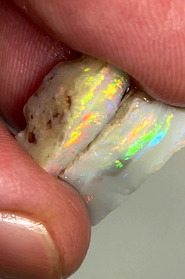 Lightning Ridge Rough Opal 7.5cts Stunning Light Base Pair Cutters Candy® High Grade Bright Red dominant Multifires in multi bars 16x5x5mm & 15x5x4mm WAD38