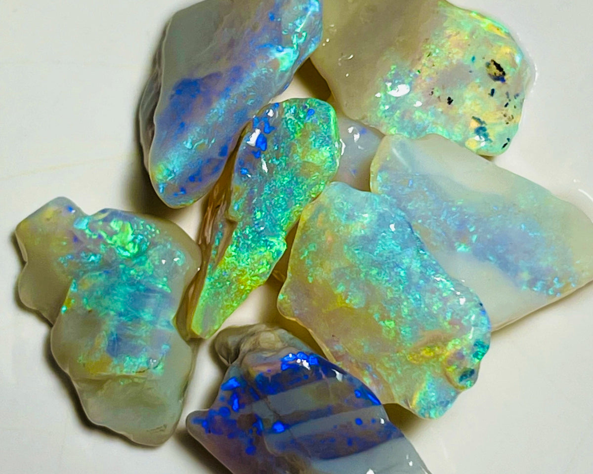 Lightning Ridge Rough Crystal Seam Opal Parcel 37cts Clean Bright Cutters Lots Stunning colours & bars 17x15x4mm to 15x5x3mm NSW009