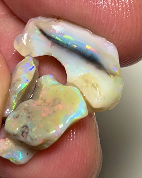 Lightning Ridge Rough Opal 11.75cts Grey Base Seams Stack Bright Multi colour fires in bars 19x7x5 & 10x8x4 mm RL015