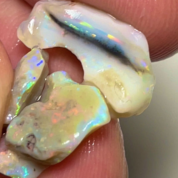 Lightning Ridge Rough Opal 11.75cts Grey Base Seams Stack Bright Multi colour fires in bars 19x7x5 & 10x8x4 mm RL015