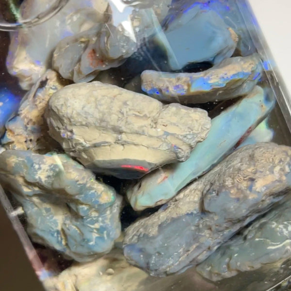 Lightning Ridge knobby opal parcel 439.00cts Lots of Multifires here To explore & Cut 30x20x9mm to 12x9x5mm NEW938