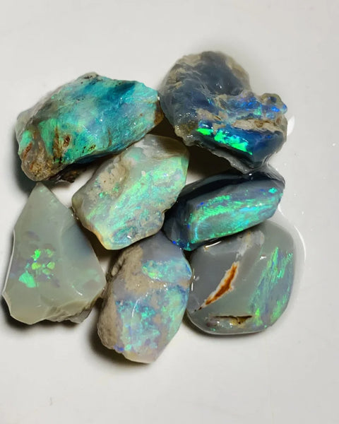 Lightning Ridge Opal Rubs n rough Parcel Dark bases from the Miners Bench® 31cts Stunning Bright Multifires to faces 15x8x6mm to 12x8x5mm WSY57