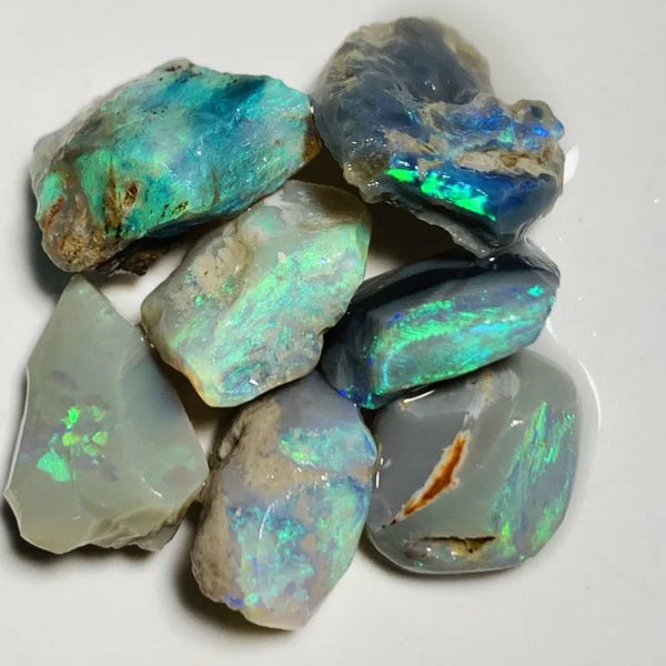 Lightning Ridge Opal Rubs n rough Parcel Dark bases from the Miners Bench® 31cts Stunning Bright Multifires to faces 15x8x6mm to 12x8x5mm WSY57