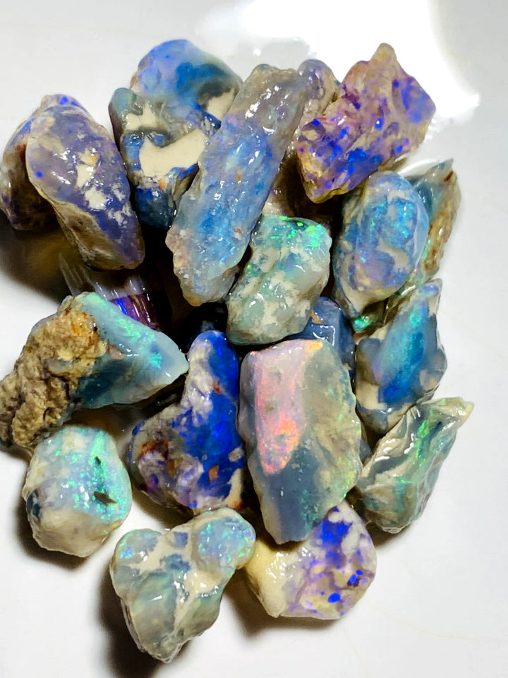 Lightning Ridge Rough Dark & Crystal Knobby Seams Opal Parcel 56cts Lots of Potential & Cutters Bright Multicolours 20x12x5mm to 7x6x5mm WAA36