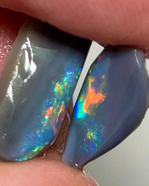 Lightning Ridge Rough / Rubs Almost matching pair Dark Base opal Miners Bench® 5.75cts Gorgeous Oranges & M.fires 17x7x4 & 14x7x2 mm NSA018